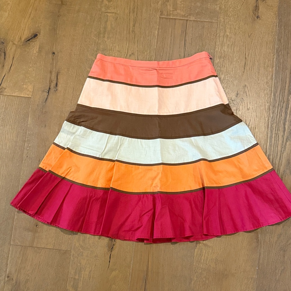 BCBGMaxAzria Multicolor Striped A-Line Skirt - Pink, Coral, Orange, Brown, Cream